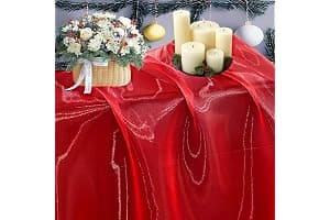 MDS Pack of 5 Yard Sheer Organza Fabric for Wedding Party Home Event Banquet Decorations, Backdrop Curtain Craft Dress Sewing Fashion DIY Crystal Organza Tulle Fabric Bolt 44” Wide - Red