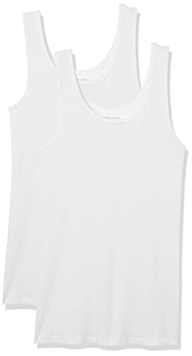 Amazon Essentials Women's Slim-Fit Ribbed Scoop Neck Tank Tops, Pack of 2, White, Medium