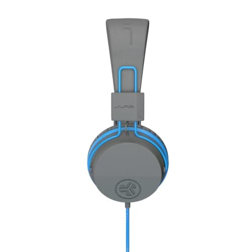 JLab, JBuddies Studio, Kids Wired on-Ear Headphones, Bundle with USB-C Adapter, Volume limiting, Foldable, Grey/Blue