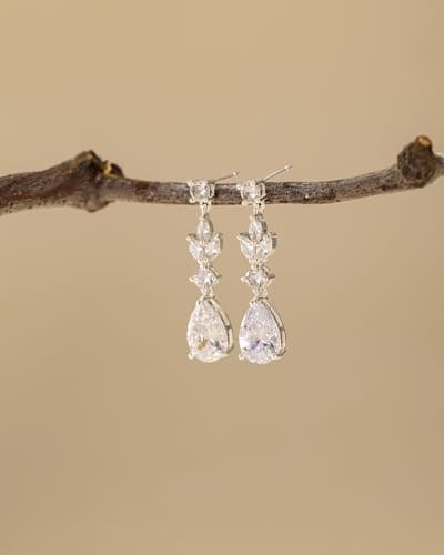 HANLI Dangle Earrings for Women – Silver Drop Earrings Sparkly Silver Dangle Earrings Elegant Dangling Earrings for Wedding Bridal Prom Jewelry — view 3