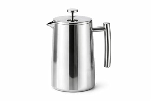 LiftBrew Stainless Steel French Press - Elegant Bell Shape - Dual wall Vacuum Insulated (Mirror Finish, 33.8 Oz (1L), Modern Bell)