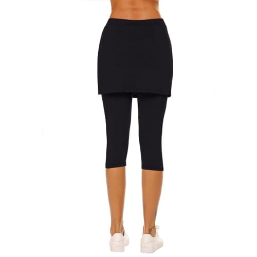 Skirted Leggings for Women Tennis Golf Skorts Capris Gym Tennis Yoga Pants Stretch Capri Leggings Workout Pant with Skirts — view 3
