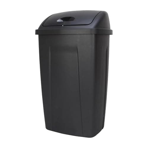 13 Gallon Kitchen Trash Can with Lid – Black Plastic Swing Top Garbage Can, Tall Bathroom Trash Can for Kitchens & Pantries Home Office (Black) — view 4
