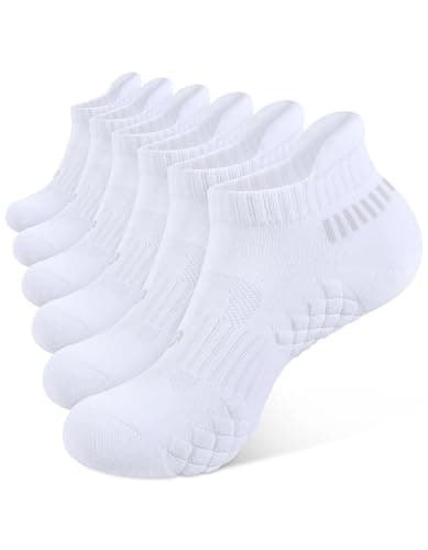 CLOSEMATE Ankle Athletic Running Socks for Men Terry Cushioned Moisture-Wicking Anti-Blister Comfort Socks 6 Pairs(6White,L)