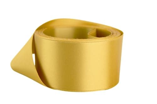 Ribbon Bazaar Double Faced Satin - Premium Gloss Finish - 100% Polyester Ribbon for Gift Wrapping, Crafts, Scrapbooking, Hair Bow, Decorating & More - 5/8" Light Gold 5yd Spool