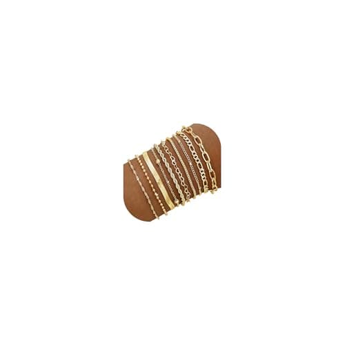 10 Pcs Gold Bracelets Set for Women, 14K Gold Plated Stackable Cuban Link Paperclip Chain Bracelet Pack, Dainty Gold Bracelets Stack Jewelry Gift (Gold-A 1)