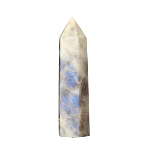 Runyangshi 1PCS Natural Crystal Moonstone Tower 1.96"-2.36" (5-6 cm) 6 Faceted Single Point Prism Healing Crystal Wand for Meditation Reiki Chakra Therapy