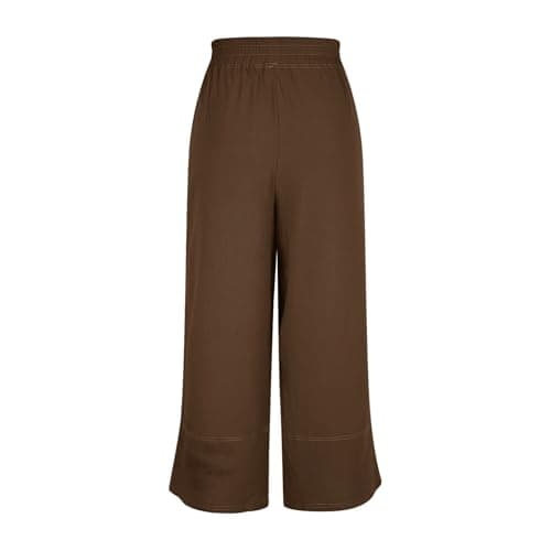 Womens Wide Leg Linen Pants Casual Drawstring Palazzo Harem Pants Loose Beach Travel Vacation Trousers with Pockets — view 5