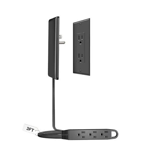 CABOCASA 3FT Ultra Flat Plug Extension Cord Power Strip with 3 Outlets, Patented Detachable Ultra-Thin Outlet Cover Concealer & Ultra-Flat Plug, Max. 13A 125V 1625W ETL Listed, Black Color