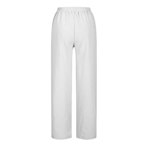 TXGMNA Cotton Linen Pants for Women Casual Loose Flowy Palazzo Pants Drawstring Waist Trousers Summer Beach Vacation Outfits White — view 3