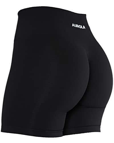 AUROLA Seamless Scrunch Short Women Workout Yoga Shorts High Waist Biker Shorts for Running Exercise (S, Black) — view 3