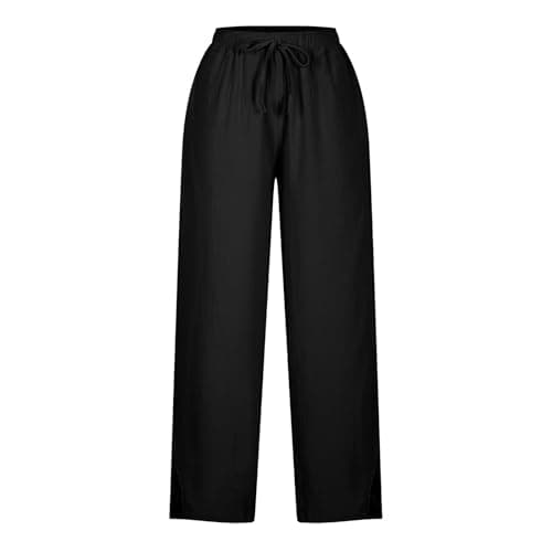 TXGMNA Cotton Linen Pants for Women Casual Loose Flowy Palazzo Pants Drawstring Waist Trousers Summer Beach Vacation Outfits Black — view 5