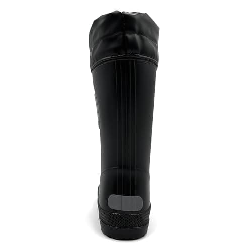 AMOJI Boy Girl Rain Boots Toddler Kid Rubber Boot Children Anti Slip Rain Shoes Child Waterproof Garden Boots with Drawstring Cuff JT6517 Black Size 5-5.5 Big Kid — view 3