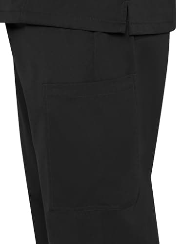 Scrubs for Men Set - V-Neck Scrub Top and Straight Leg Pants with 11 Pockets, Elastic Drawstring Men Scrubs set, Black, M — view 4