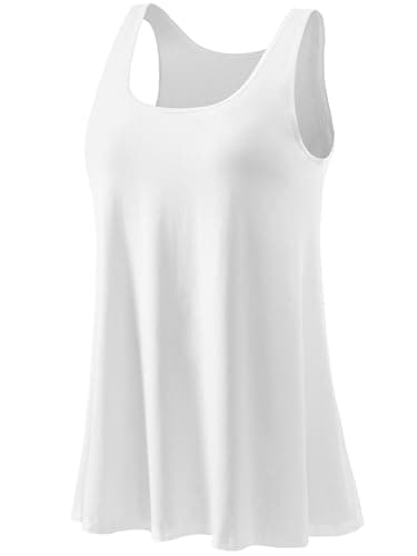 Komfokore Tank Tops for Women Build in Bra Tanks Loose Fit Flowy Sleeveless Casual White L
