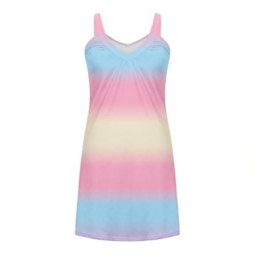Womens Summer Tank Dress Casual V Neck Sleeveless Sundress Gradient Cover Up Pleated A Line Beach Vacation Dresses Pink — view 5