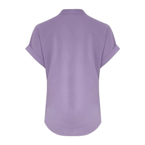 Linen Shirts for Women V Neck Button Up Shirt Short Sleeve Loose Fit Lightweight Blouses Casual Summer Beach T-Shirt Purple — view 5
