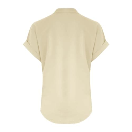Linen Shirts for Women V Neck Button Up Shirt Short Sleeve Loose Fit Lightweight Blouses Casual Summer Beach T-Shirt Yellow — view 4