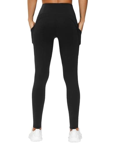 THE GYM PEOPLE Thick High Waist Yoga Pants with Pockets, Tummy Control Workout Running Yoga Leggings for Women (Large, Black) — view 2