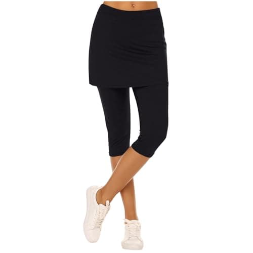 Skirted Leggings for Women Tennis Golf Skorts Capris Gym Tennis Yoga Pants Stretch Capri Leggings Workout Pant with Skirts