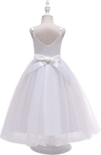 Glamulice Lace Flower Girl Dress White First Communion Kids Birthday Ball Gown Junior Bridesmaid Tulle Maxi V Neck Spaghetti Straps Long A Line Pageant Wedding Party Dresses 11-12 School Program Gown — view 5