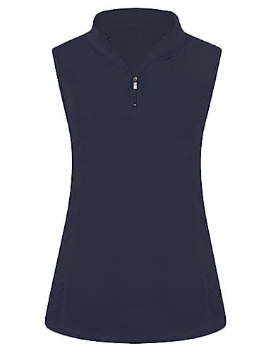 Viracy Women's Zip Up Golf Workout Tank Tops Sleeveless Quick Dry Athletic Polo Shirts, B-navy Blue, XX-Large