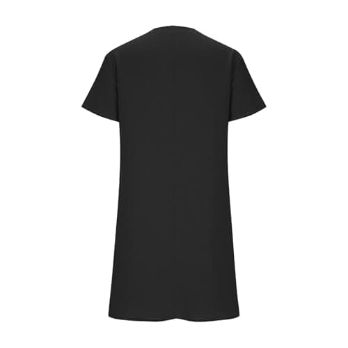 Linen Midi Dresses for Women Short Sleeve V Neck Dress Casual Summer Comfortable Vacation Loose Fit Dresses Black — view 5