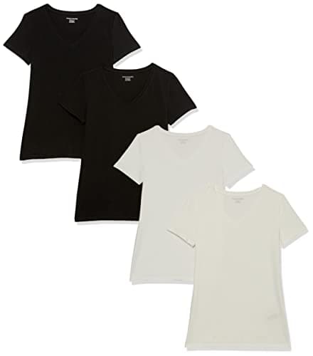 Amazon Essentials Women's 2-Pack Classic-Fit Short-Sleeve V-Neck T-Shirt, Black/White, X-Large