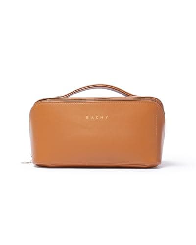 EACHY Travel Makeup Bag,Large Capacity Cosmetic Bags for Women,Waterproof Portable Pouch Open Flat Toiletry Bag Make up Bag with Divider and Handle, Gifts for Women (Brown, Medium) — view 10