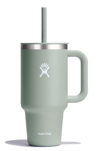 Hydro Flask Travel Tumbler with Handle, Lid and Straw - Insulated Stainless Steel in 32 Oz Agave