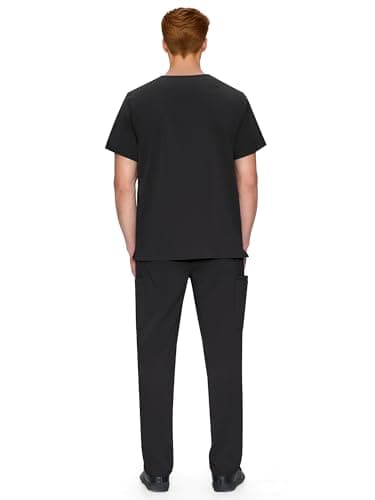 Scrubs for Men Set - V-Neck Scrub Top and Straight Leg Pants with 11 Pockets, Elastic Drawstring Men Scrubs set, Black, M
