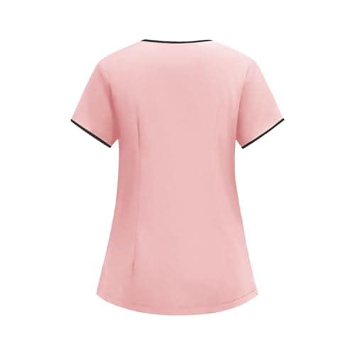 Women's V-Neck Scrub Top with Pockets Stretch Loose Casual Short Sleeve Work Blouse Nurse Uniforms Medical Scrubs Shirt — view 3