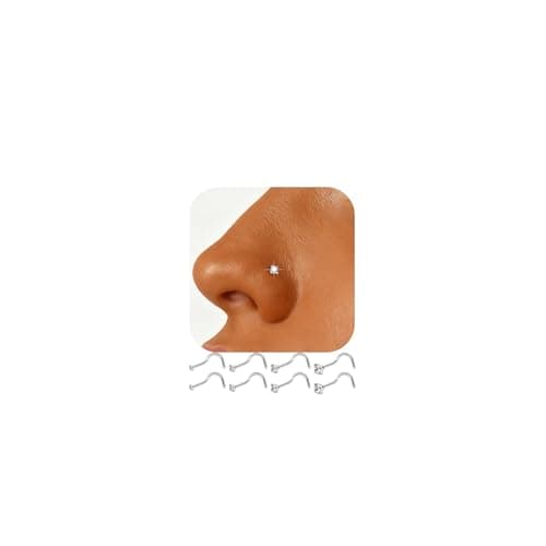 FriBasics 8Pcs 316L Surgical Stainless Steel 20G Nose Studs Set, High Polish Finish Corkscrew Nose Rings, Clear Cubic Zirconia, Size 1.5-3MM, For Men: 8Pcs/20g/1.5/2.0/2.5/3.0mm, Stainless Steel Cubic