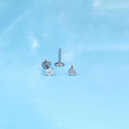 limerencia 18g Titanium Internally Threaded Tragus Piercing Jewelry CZ Top Flat Back Piercing Nose Studs Earring, Helix, Cartilage, Labret, Monroe for Women or Men,2mm White Cz Silver — view 4