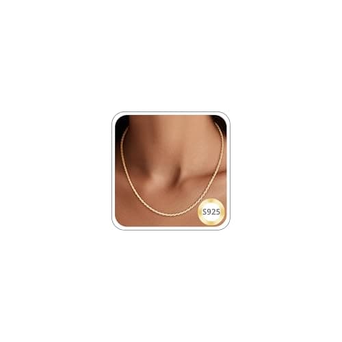 Girluky 14K Gold Plated Chain Necklace for Women, 2MM Rope Chains 14K Gold Plated Chain for Women Sturdy & Durable Women's Chains Necklace 18 Inch