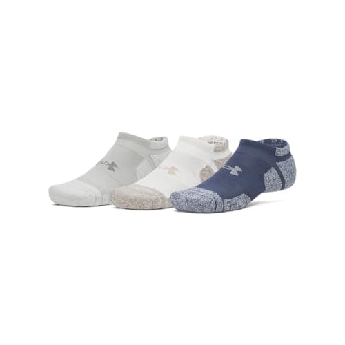 Under Armour Unisex Performance Tech Pro No Show Socks 3 Pack, (069) Titanium/Summit White/Clay Green, Large