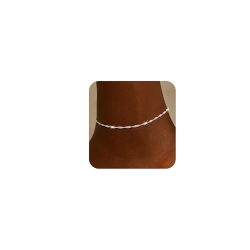 Moodear Ankle Bracelets for Women 14K Silver Plated Anklet Twist Chain