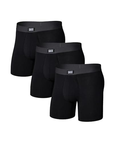 SAXX Underwear Co. Men's Core Cotton Boxer Brief Fly 3-Pack, Black/Graphite, Large