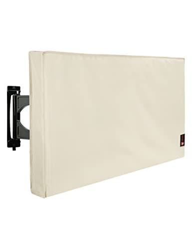 iBirdie Outdoor TV Cover 28 to 32 inch Weatherproof, Cover Size 29''L x 19''H, Waterproof for Outside Flat Screen 28 to 32 inch TV, Beige, 600D Thick Fabric Screen Protector with Bottom