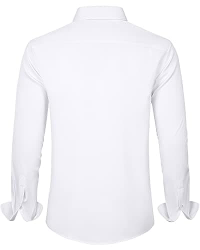 J.VER Men's Dress Shirts Solid Long Sleeve Stretch Wrinkle-Free Formal Shirt Business Casual Button Down Shirts White Medium