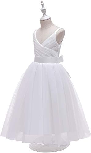 Glamulice Lace Flower Girl Dress White First Communion Kids Birthday Ball Gown Junior Bridesmaid Tulle Maxi V Neck Spaghetti Straps Long A Line Pageant Wedding Party Dresses 11-12 School Program Gown — view 2
