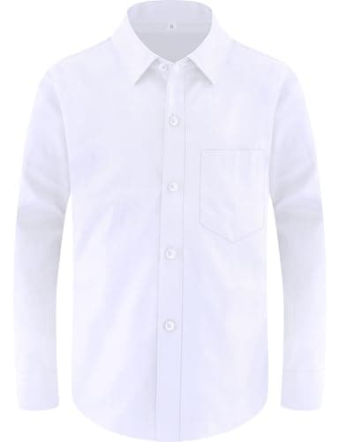 Marvelous World Boys' Long Sleeve Solid Buttoned Cuffs Dress Shirt Kids Casual Button Down Shirts White Size 8