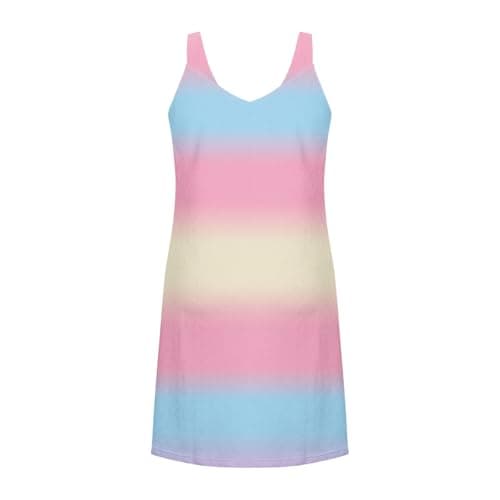 Womens Summer Tank Dress Casual V Neck Sleeveless Sundress Gradient Cover Up Pleated A Line Beach Vacation Dresses Pink — view 4