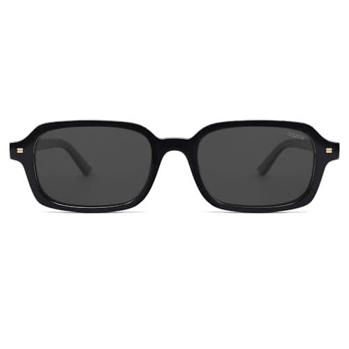 SOJOS Trendy Rectangle Polarized Sunglasses Womens Mens, Small Retro Fashion Thin Slim Square Sunnies SJ2610, Black/Grey