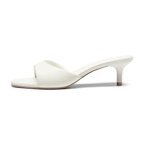 Athlefit Women's Kitten Heels Open Toe Comfortable Short Low Heels Slip On Dressy Summer Beige Heeled Sandals for Party Wedding Prom Size 9 — view 3