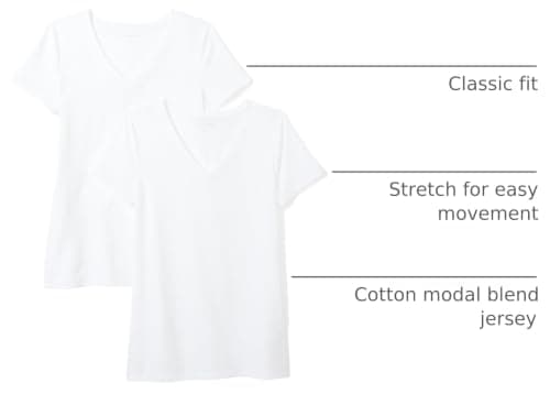 Amazon Essentials Women's Regular-Fit Short-Sleeve V-Neck T-Shirt, Pack of 2, White, Large — view 3