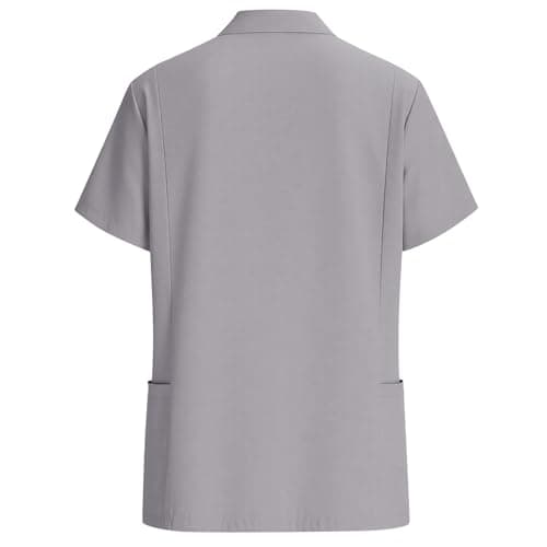Women Medical Scrub Tops with Notch V Neck Short Sleeve High Elastic Scrubs Classic Lightweight Breathe Nurse Uniform Gray Medium — view 6