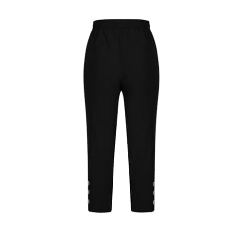 Summer Cotton Linen Capri Pants for Women High Waist Drawstring Straight Leg Capris Casual Beach Cropped Lounge Pant Black — view 5