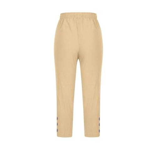 Summer Cotton Linen Capri Pants for Women High Waist Drawstring Straight Leg Capris Casual Beach Cropped Lounge Pant Khaki — view 5