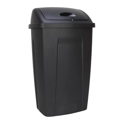 13 Gallon Kitchen Trash Can with Lid – Black Plastic Swing Top Garbage Can, Tall Bathroom Trash Can for Kitchens & Pantries Home Office (Black)